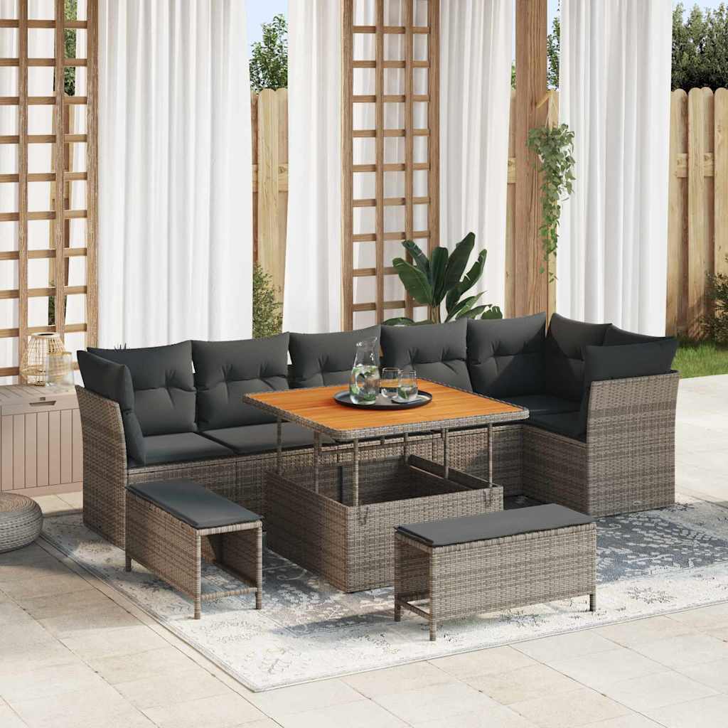 Conjunto de sofá de jardín con cojín 9 pcs beige y crema