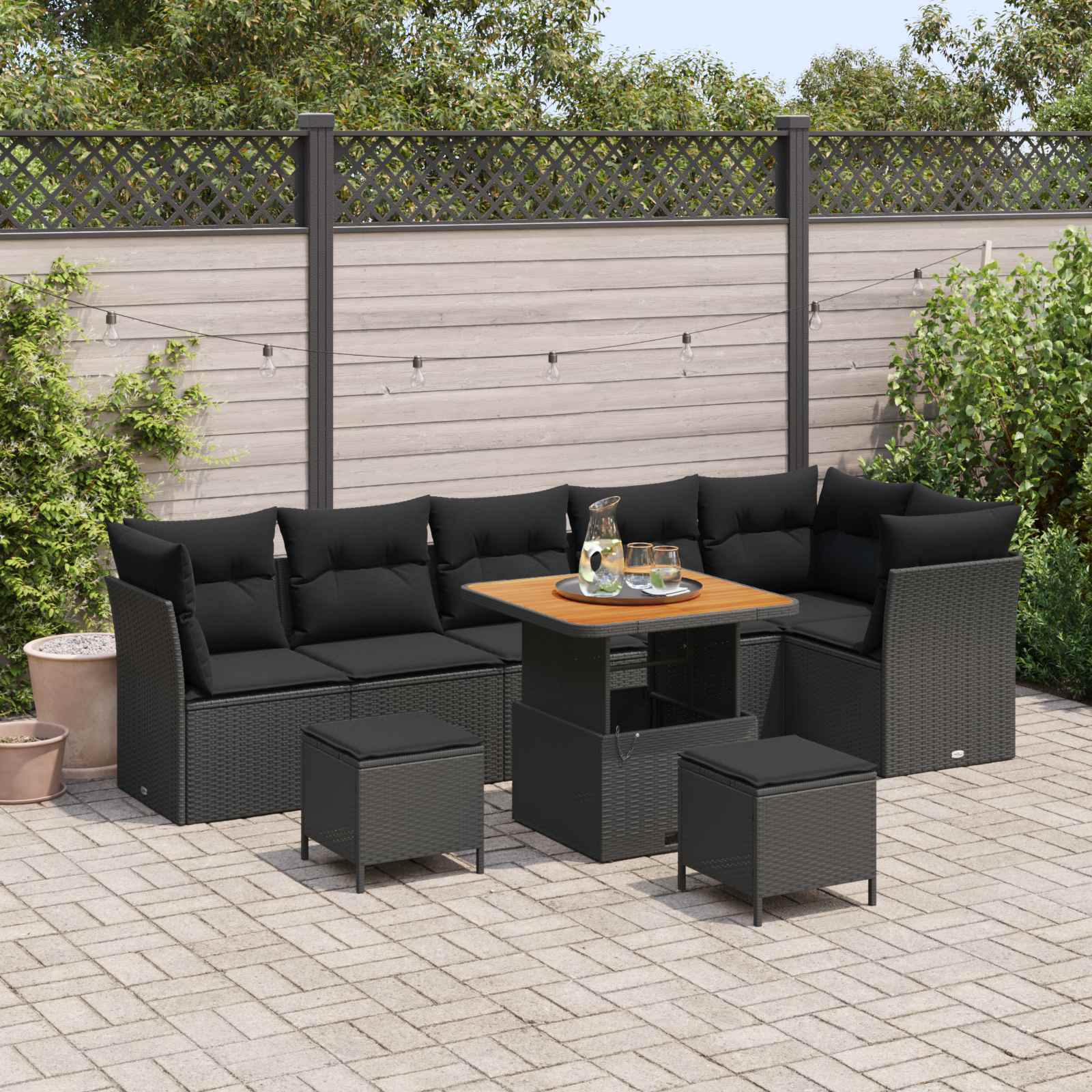 Conjunto de sofá de jardín con cojín 9 pcs beige y crema