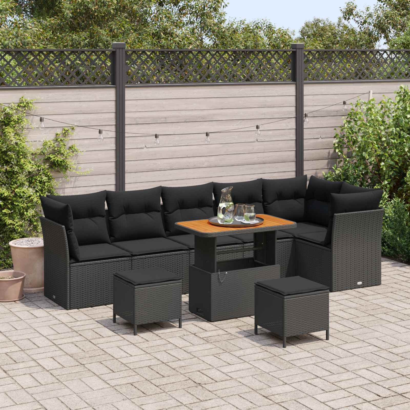 Conjunto de sofá de jardín Manual 9 pcs Negro 90 x 55 x 71 cm