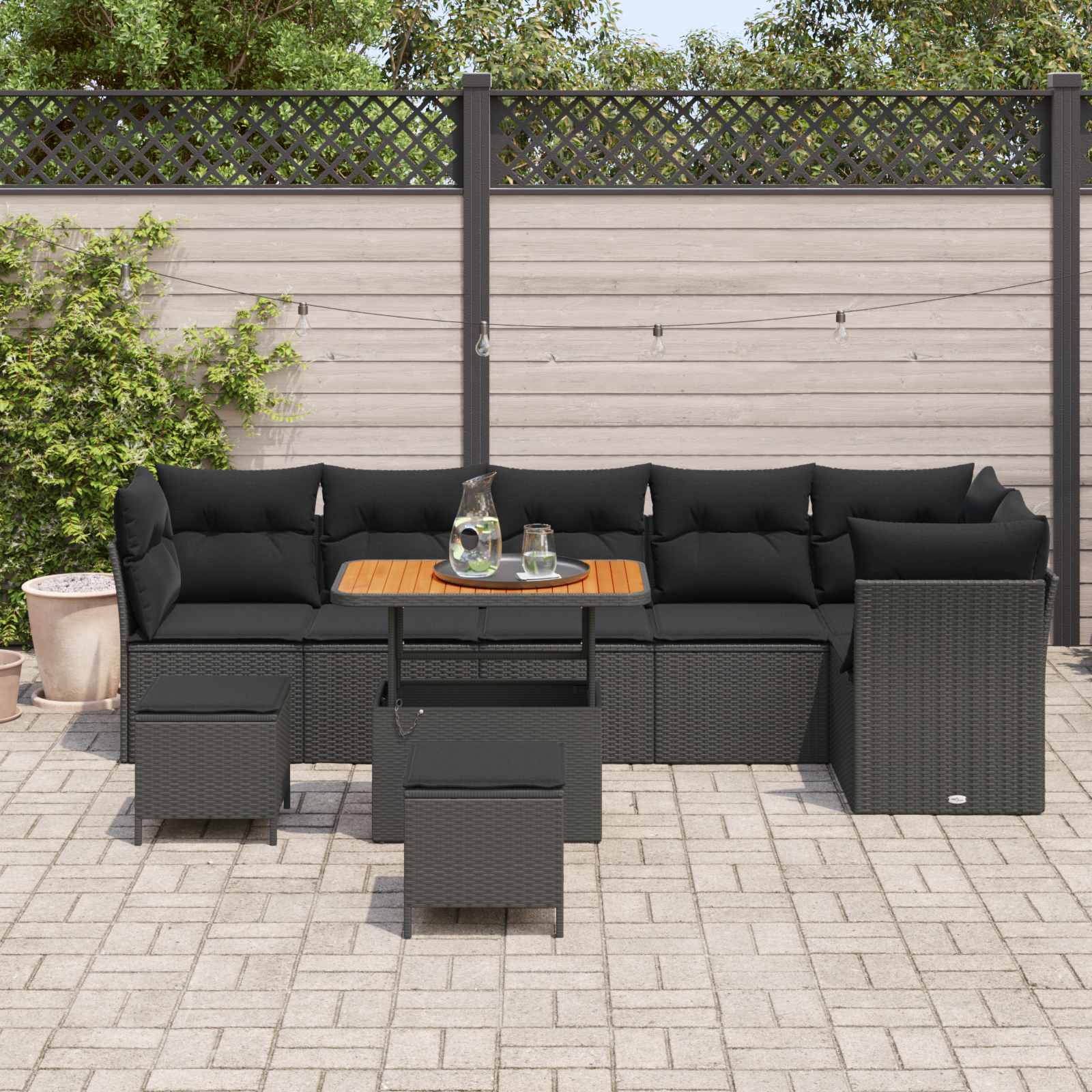 Conjunto de sofá de jardín Manual 9 pcs Negro 90 x 55 x 71 cm