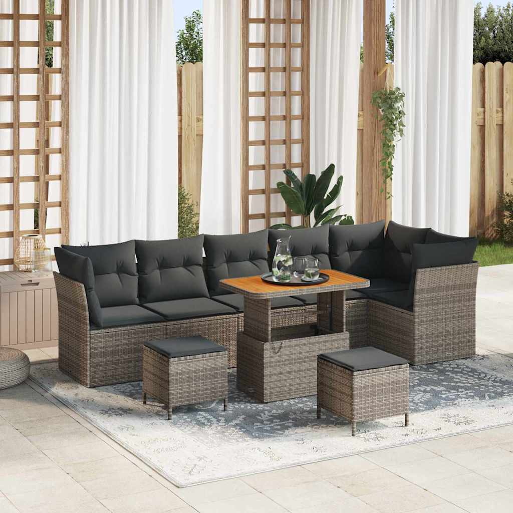Conjunto de sofá de jardín con cojín 9 pcs beige y crema
