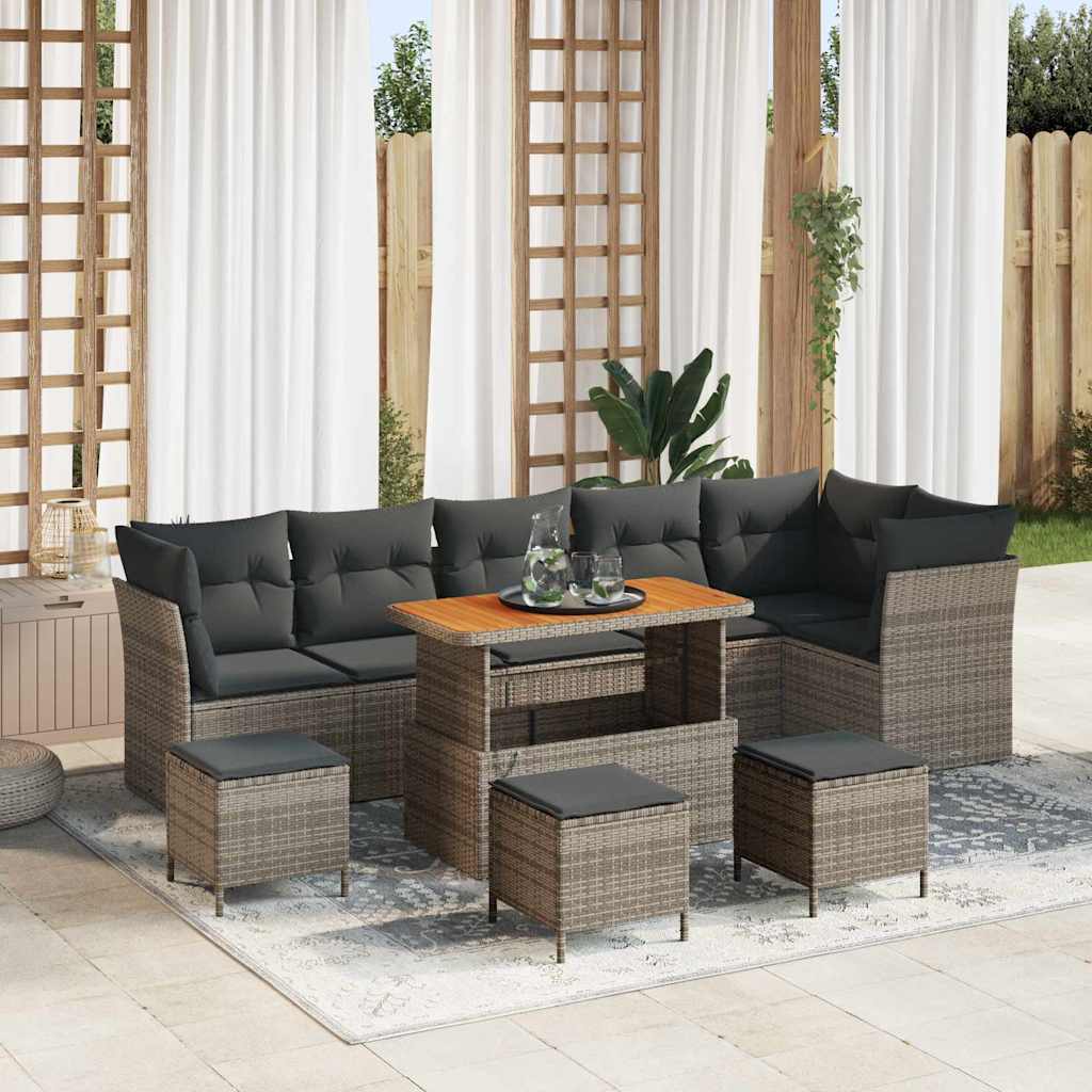 Conjunto de sofá de jardín con cojín 10 pcs beige y crema