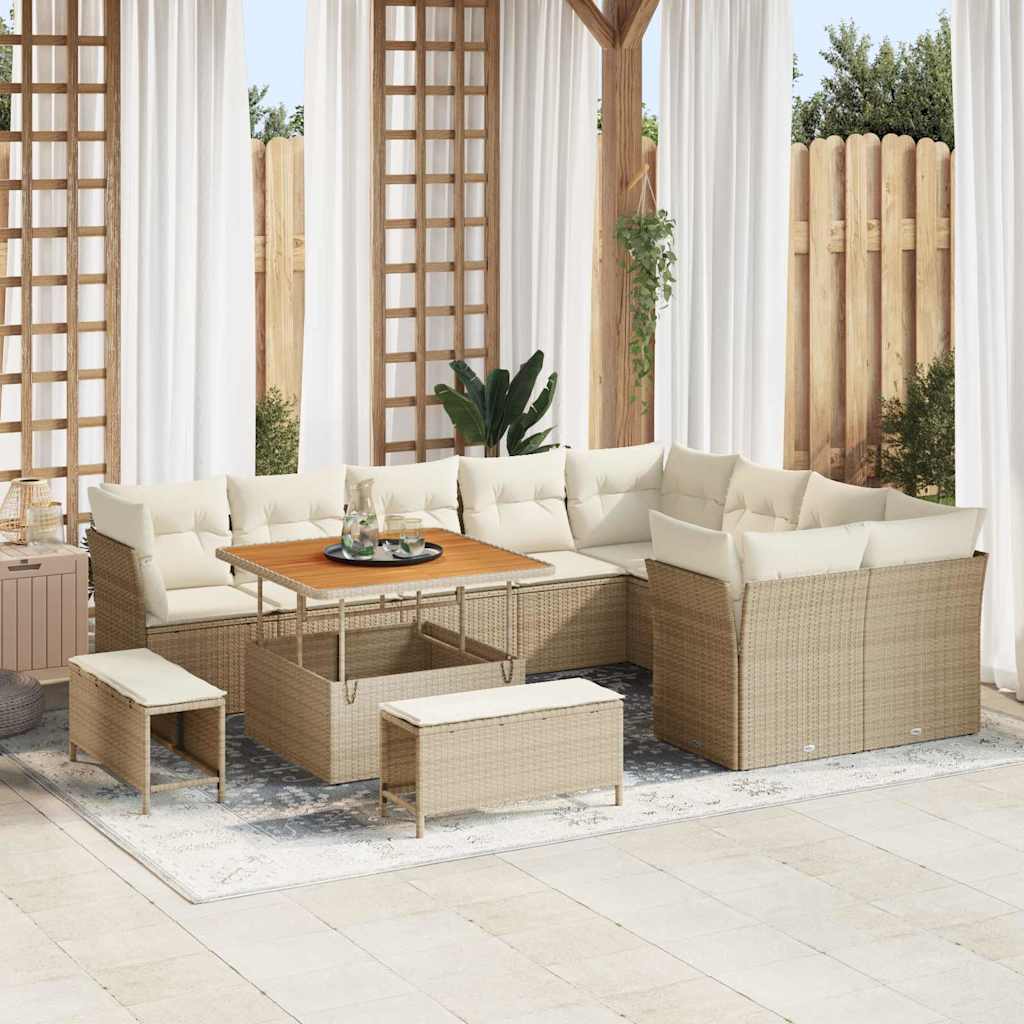 Conjunto de sofá de jardín con cojín 11 pcs Negro y crema