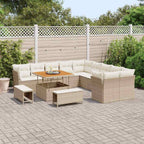 Conjunto de sofá de jardín 13 pcs Beige y Crema ratán sintético