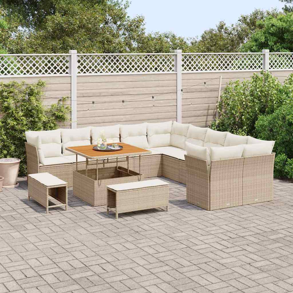 Conjunto de sofá de jardín 13 pcs Beige y Crema ratán sintético