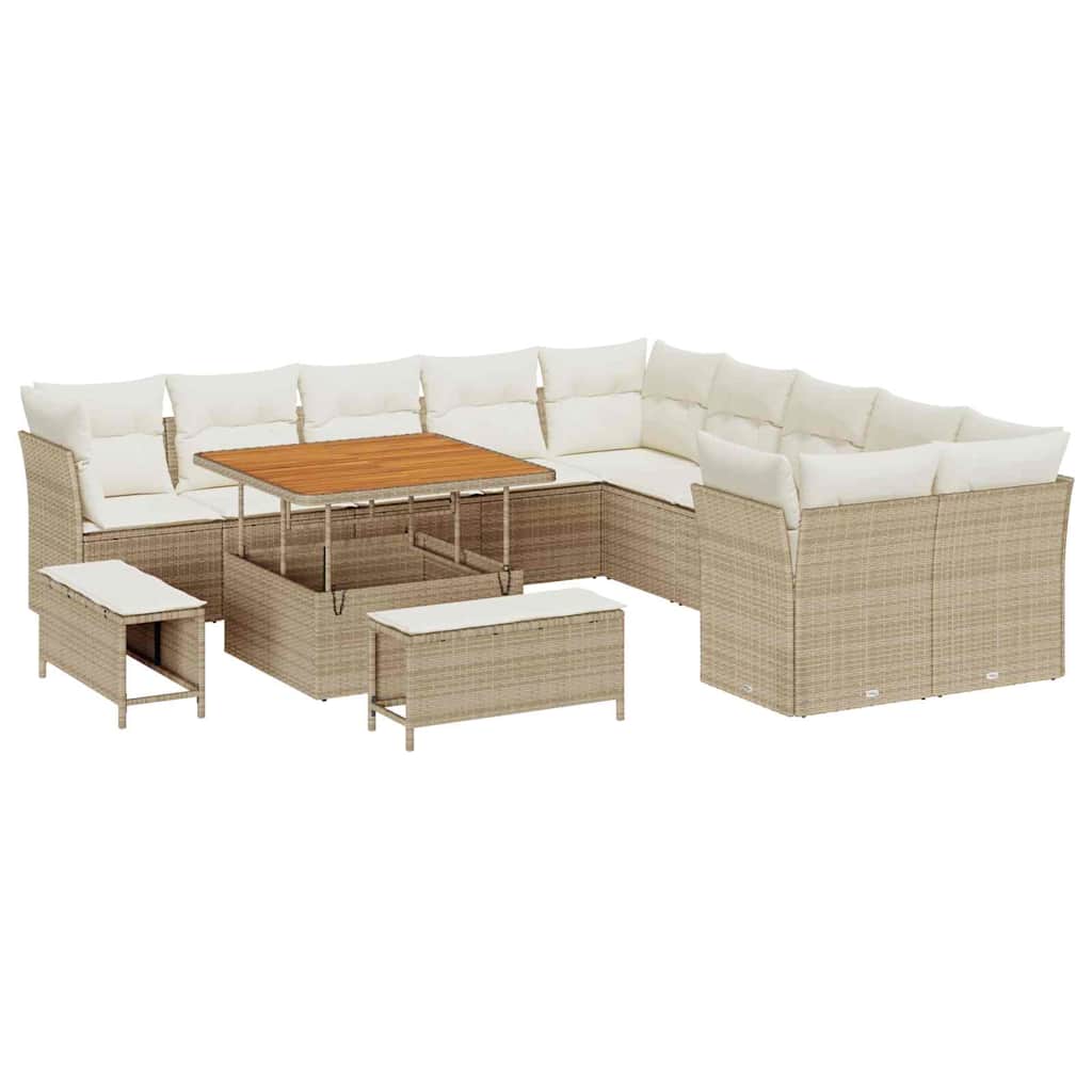 Conjunto de sofá de jardín 13 pcs Beige y Crema ratán sintético