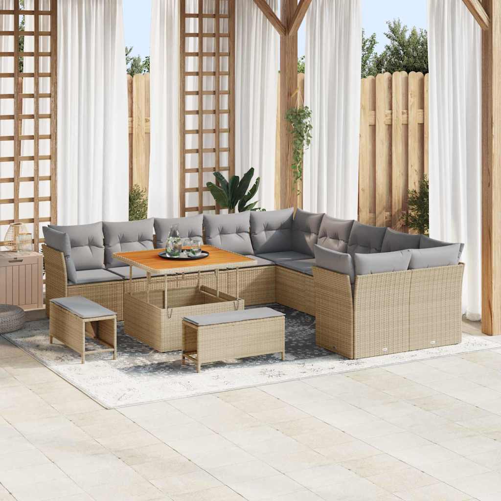 Conjunto de sofá de jardín con cojín 13 pcs beige y crema
