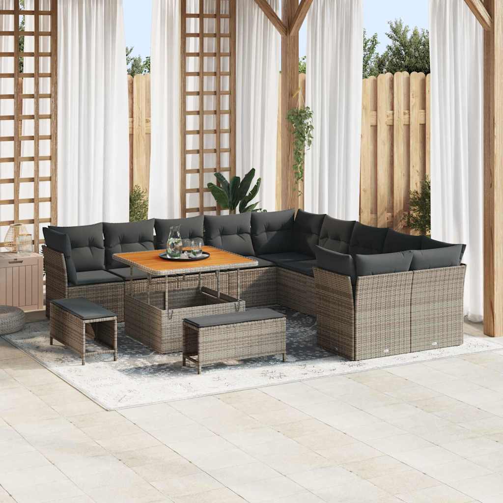 Conjunto de sofá de jardín 13 pcs Beige y Crema ratán sintético