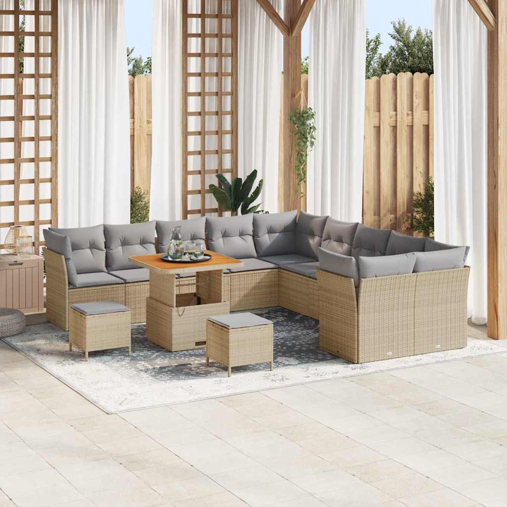 Conjunto de sofá de jardín con cojín 13 pcs beige y crema