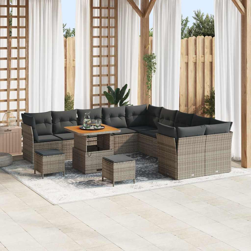 Conjunto de sofá de jardín 13 pcs Beige y Crema ratán sintético