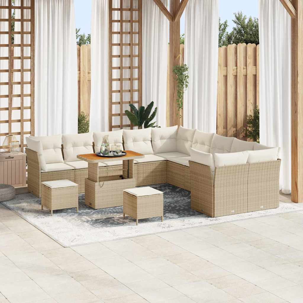 Conjunto de sofá de jardín con cojín 13 pcs beige y crema