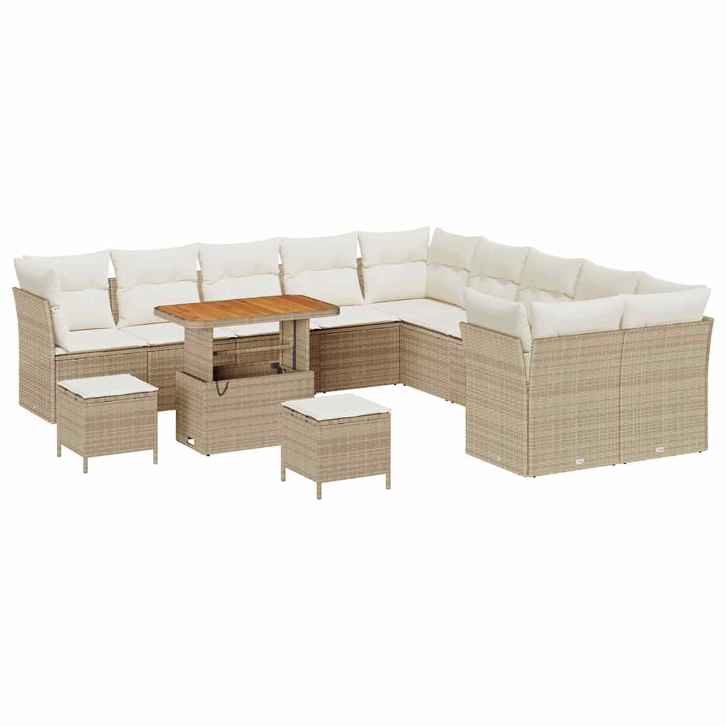 Conjunto de sofá de jardín con cojín 13 pcs beige y crema