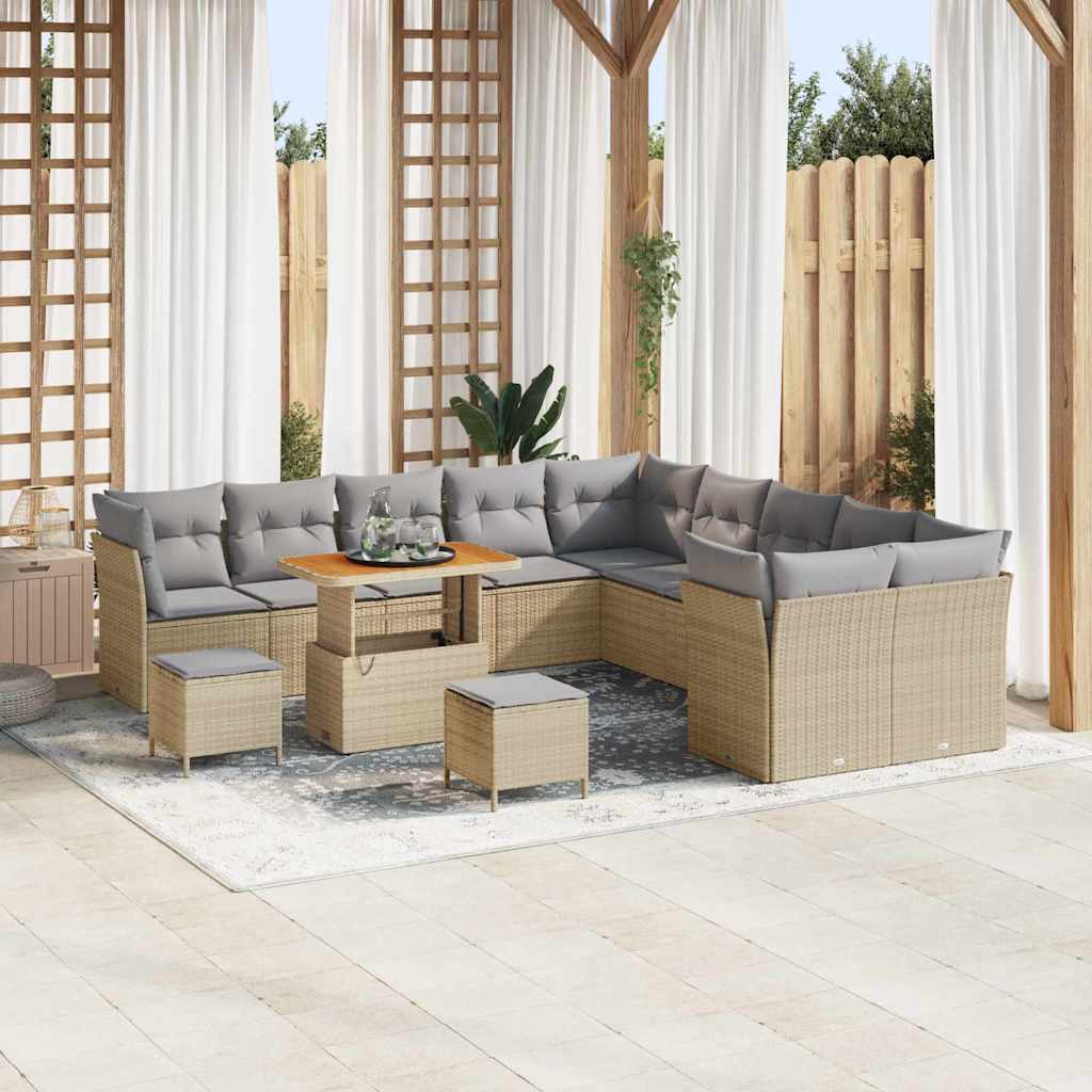 Conjunto de sofá de jardín con cojín 13 pcs beige y crema