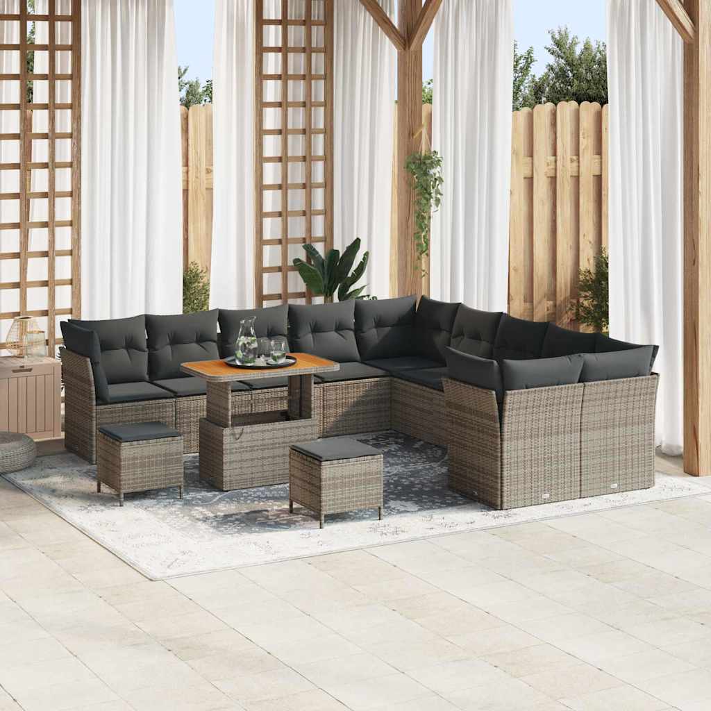 Conjunto de sofá de jardín con cojín 13 pcs beige y crema