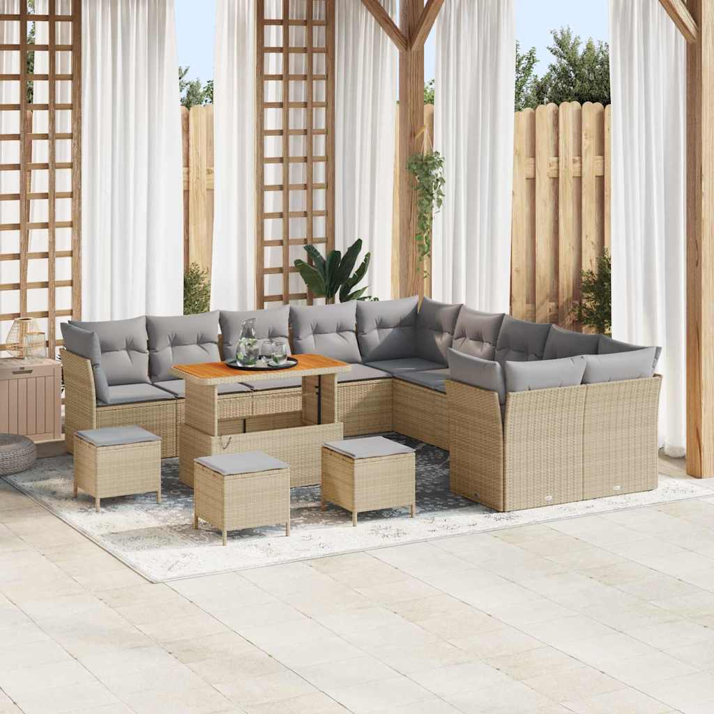 Conjunto de sofá de jardín con cojín 13 pcs beige y crema
