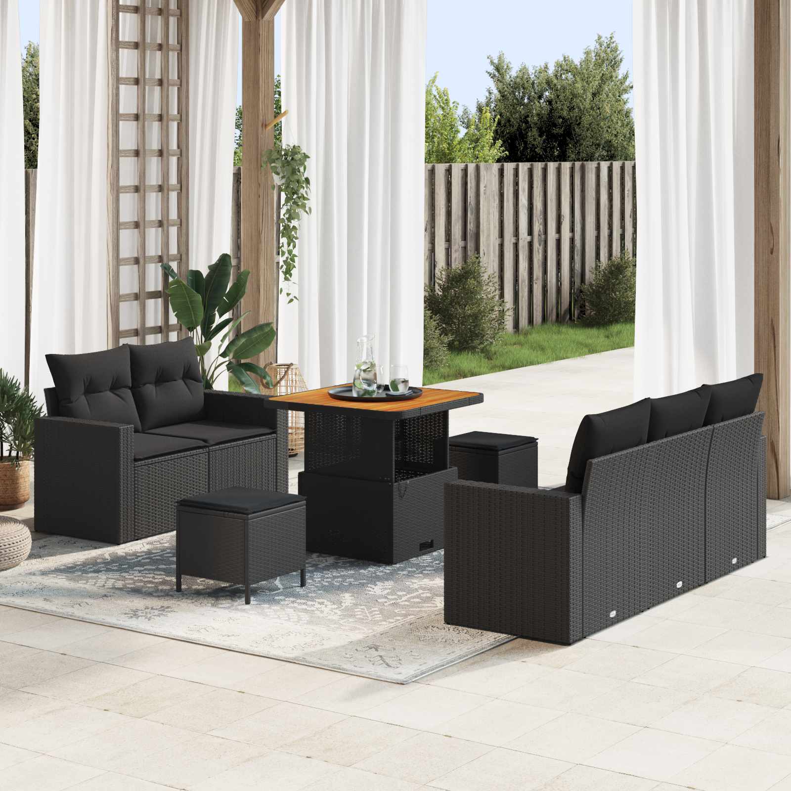 Conjunto de sofá de jardín 8 pcs Negro ratán sintético