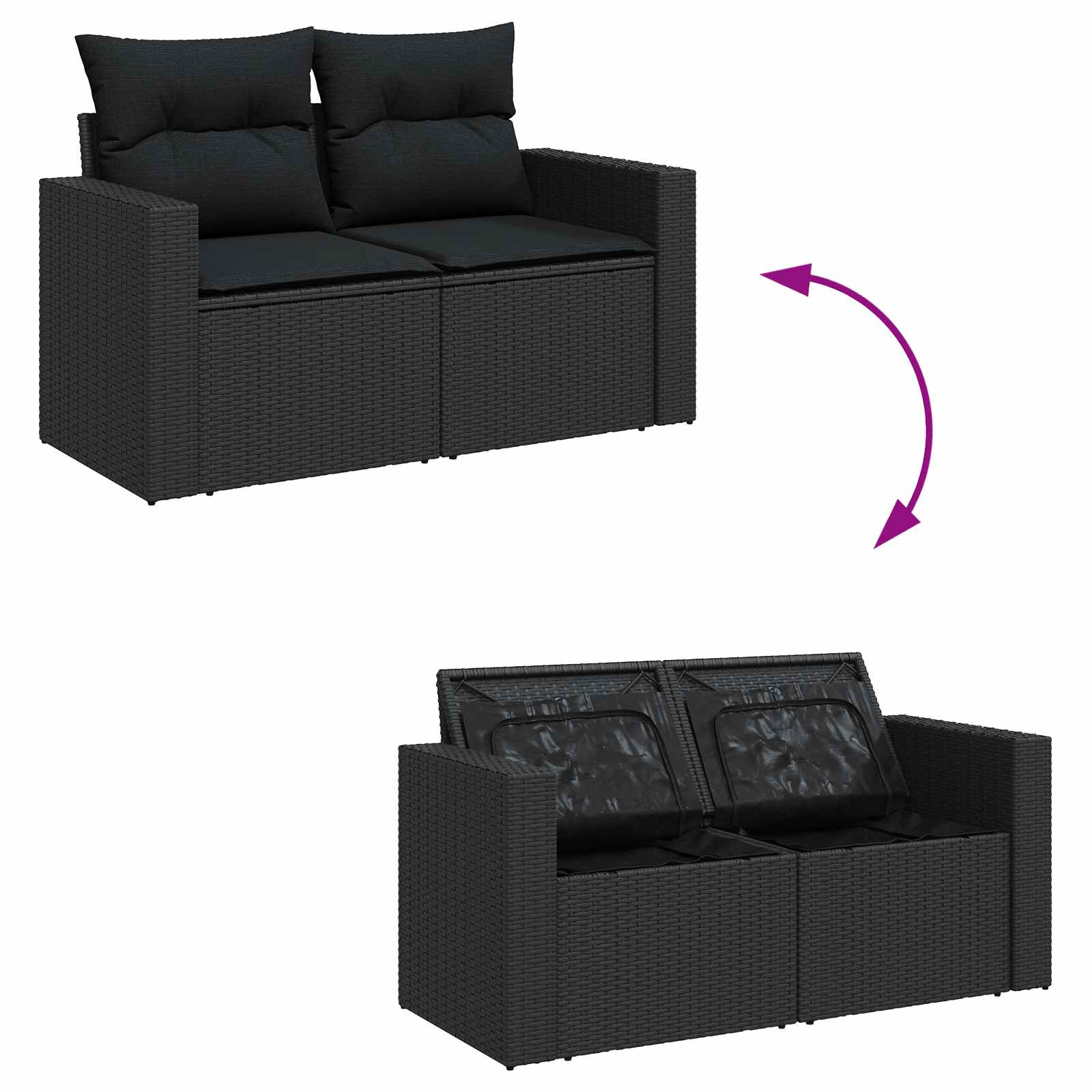 Conjunto de sofá de jardín 8 pcs Negro ratán sintético