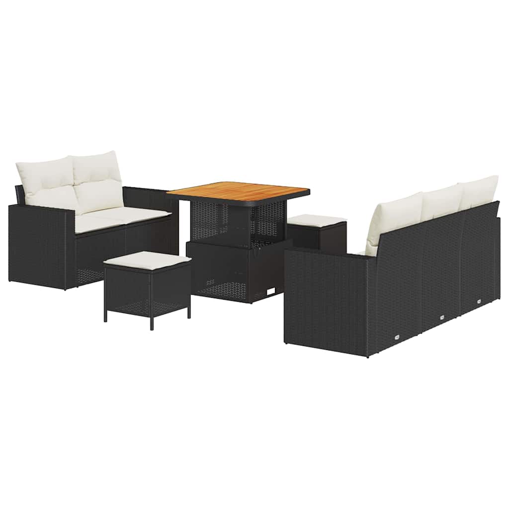 Conjunto de sofá de jardín 8 pcs Negro y crema ratán sintético