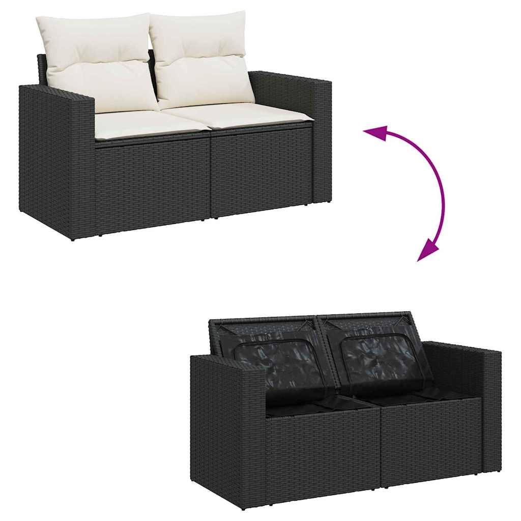 Conjunto de sofá de jardín 8 pcs Negro y crema ratán sintético