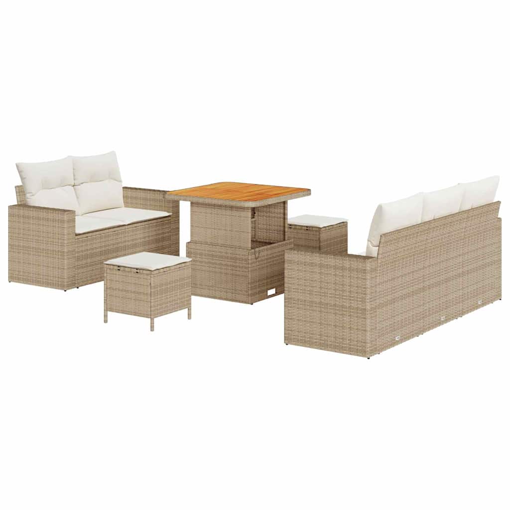 Conjunto de sofá de jardín 8 pcs Beige y Crema ratán sintético
