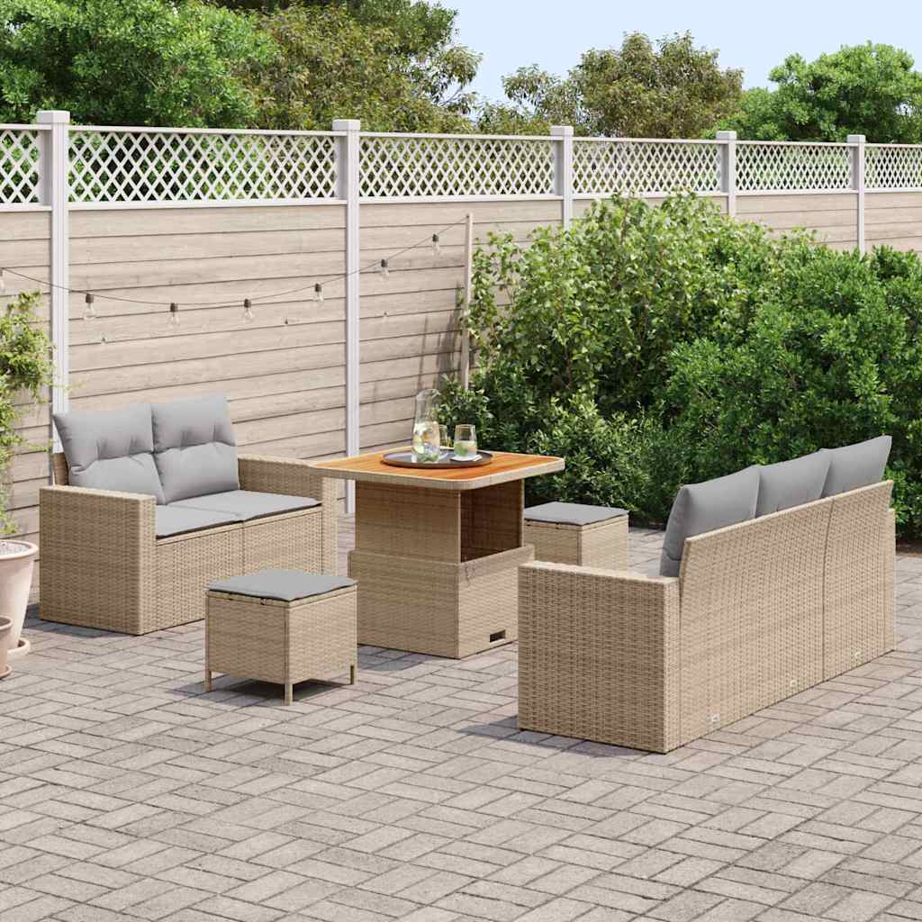 Conjunto de sofá de jardín con cojín 8 pcs beige y gris claro