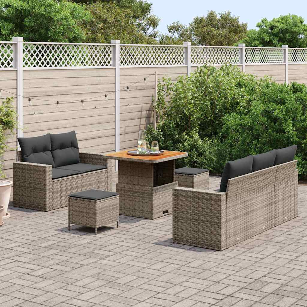 Conjunto de sofá de jardín con cojín Manual 8 pcs Gris
