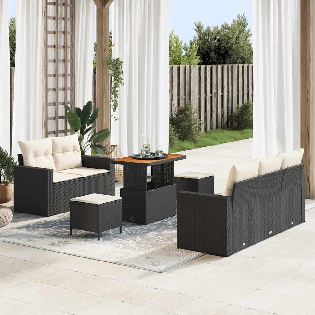 Conjunto de sofá de jardín 8 pcs Negro y crema ratán sintético