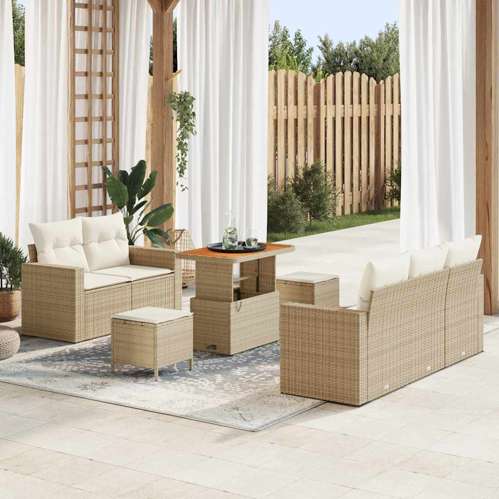 Conjunto de sofá de jardín 8 pcs Beige y Crema ratán sintético