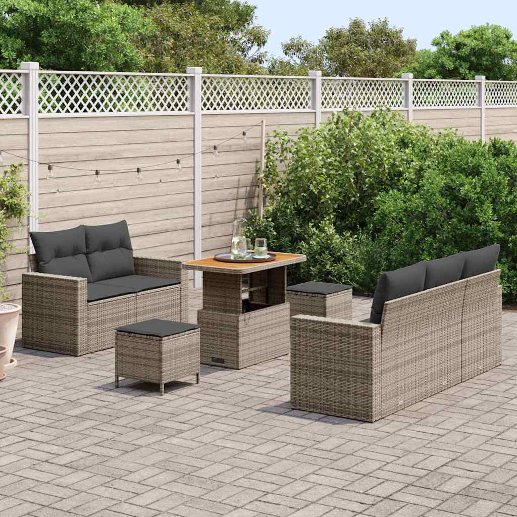 Conjunto de sofá de jardín con cojín 8 pcs Gris ratán sintético