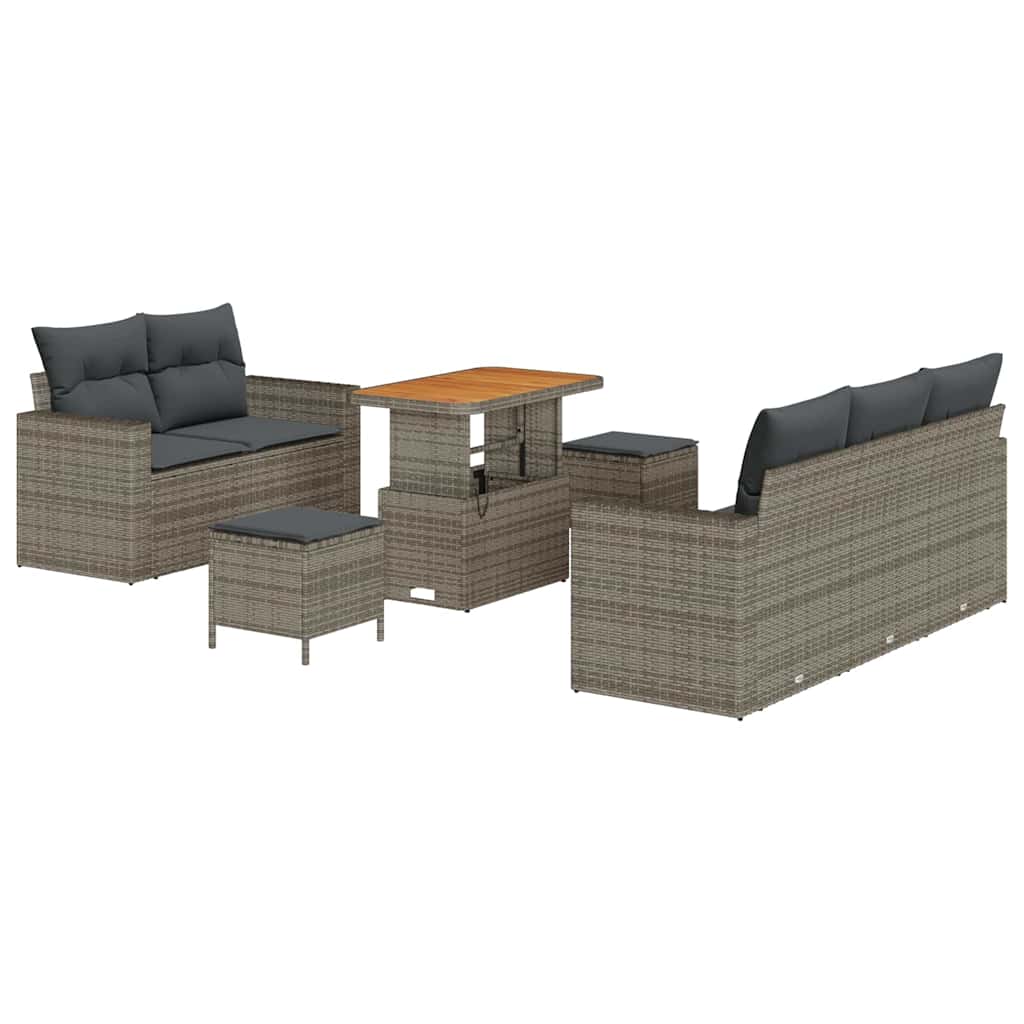 Conjunto de sofá de jardín con cojín 8 pcs Gris ratán sintético