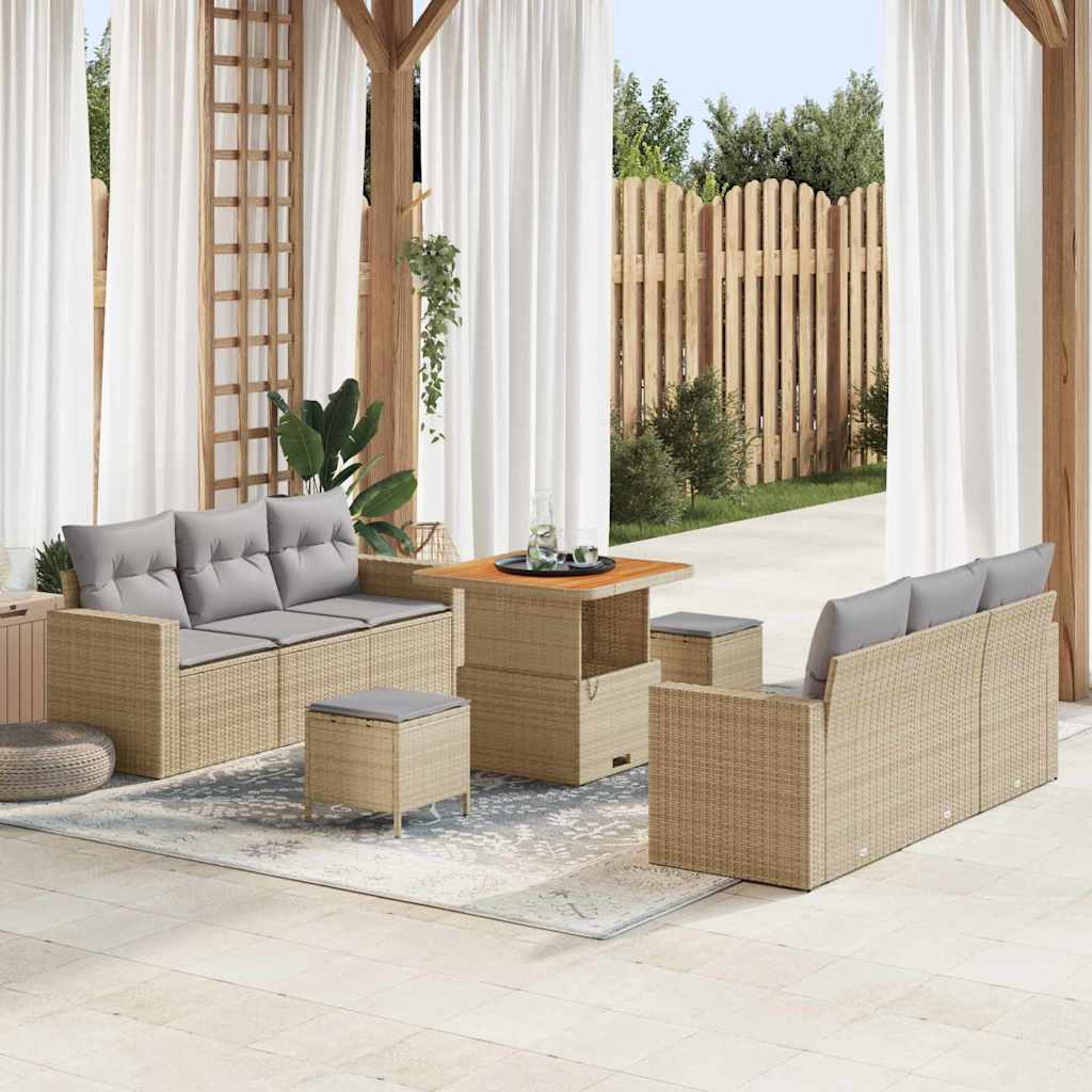 Conjunto de sofá de jardim com almofadões 7 pcs Cinzento vime sintético