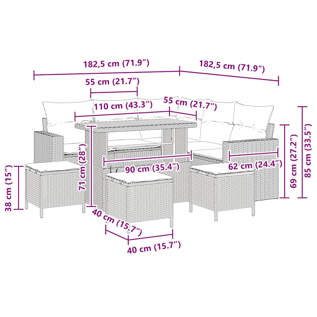 Conjunto de sofás de jardín 10 pcs Gris ratán sintético