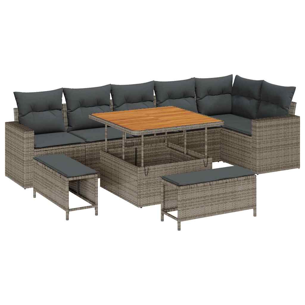 Conjunto de sofás de jardín 11 pcs Gris ratán sintético