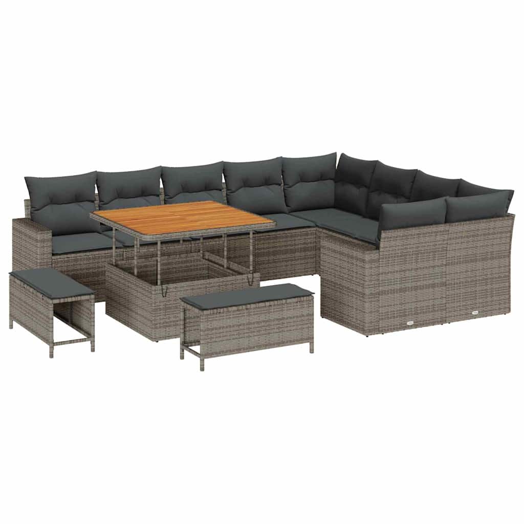 Conjunto de sofás de jardín 13 pcs Gris ratán sintético