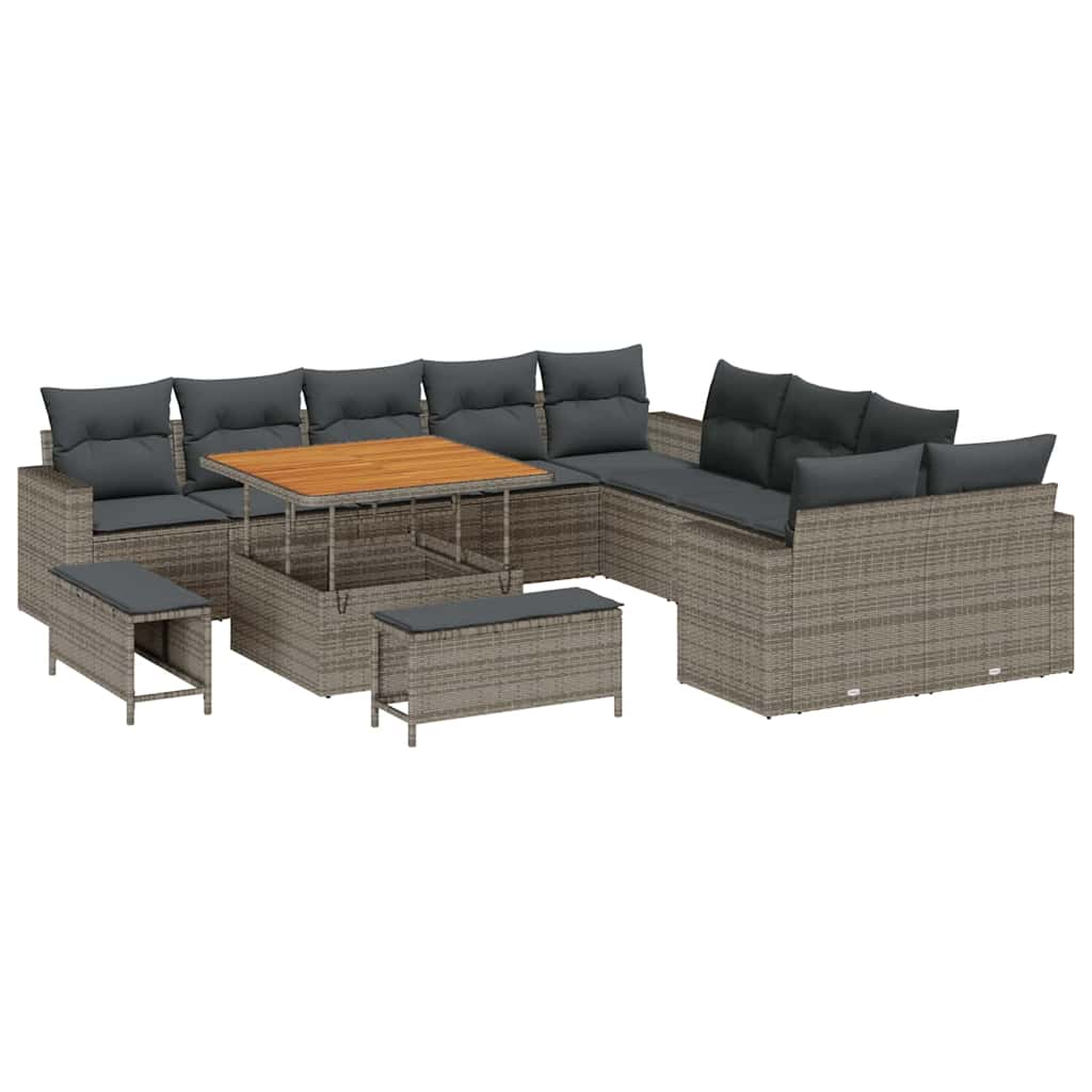Conjunto de sofás de jardín 17 pcs Gris ratán sintético