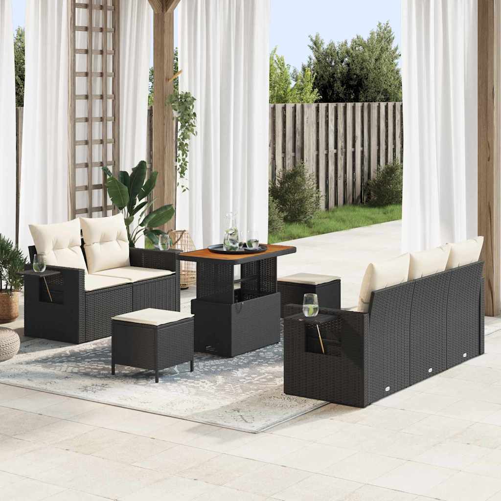 Conjunto de Sofás de Jardim com Almofadões 10 pcs Bege e Creme