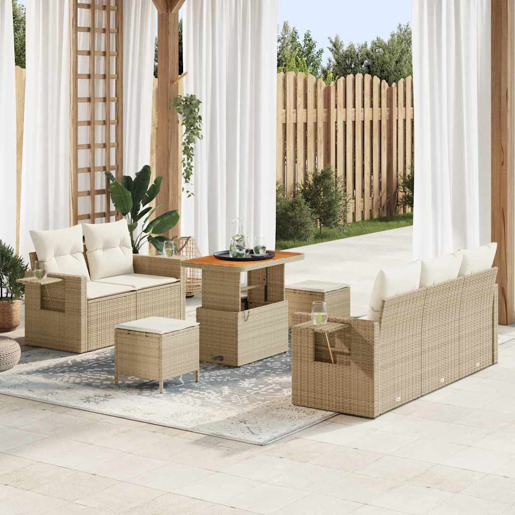 Conjunto de Sofás de Jardim com Almofadões 10 pcs Bege e Creme