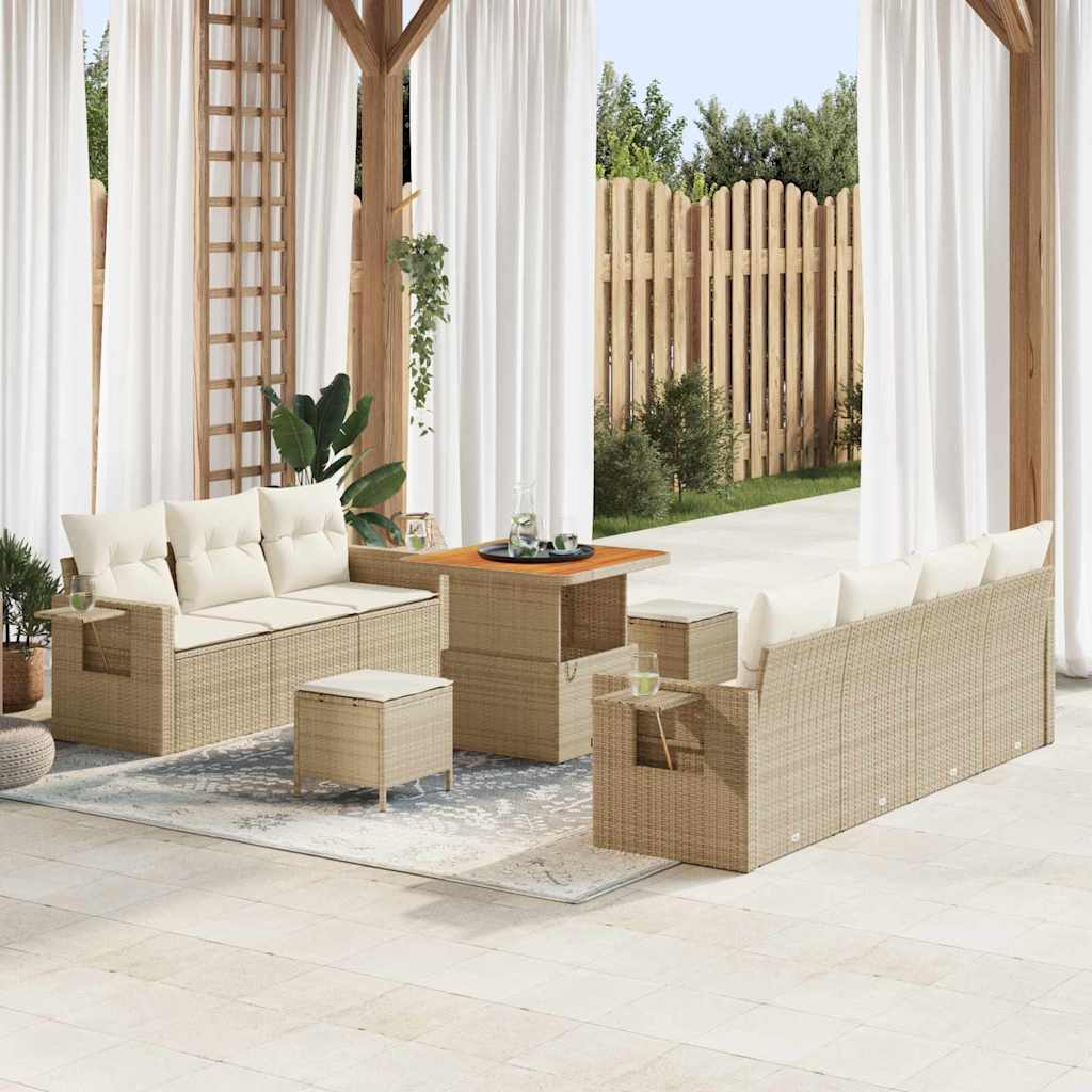 Conjunto de sofá de jardín con cojín 10 pcs beige y crema