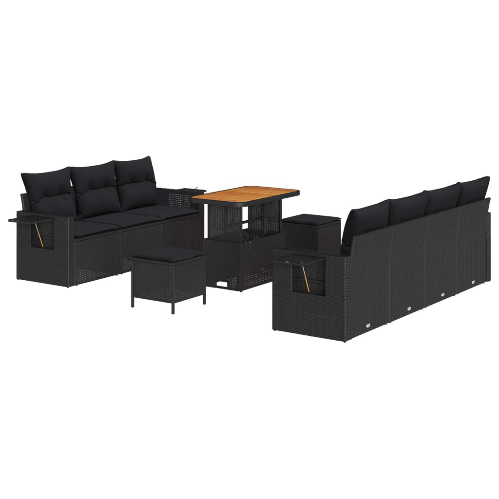 Conjunto de sofá de jardín con cojín 10 pcs Negro