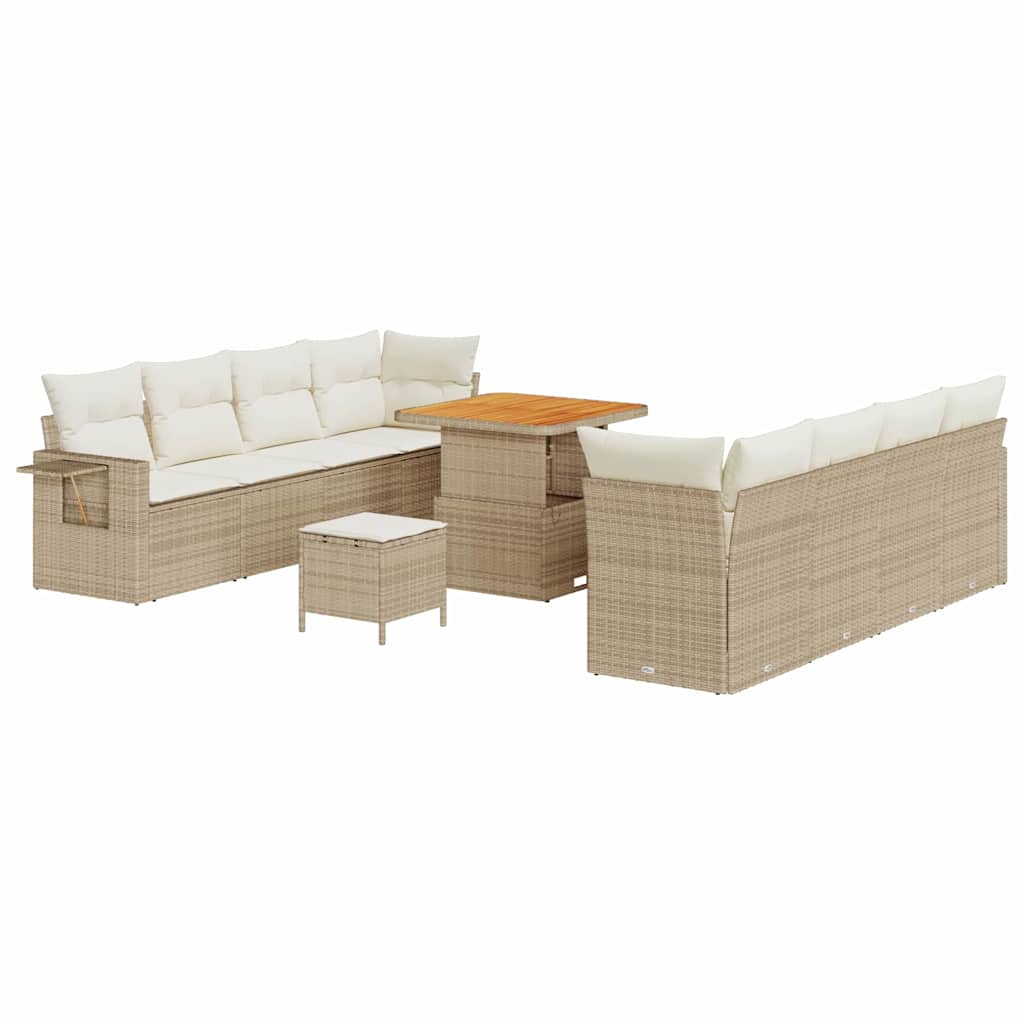Conjunto de sofá de jardín 11 pcs Beige y Crema ratán sintético