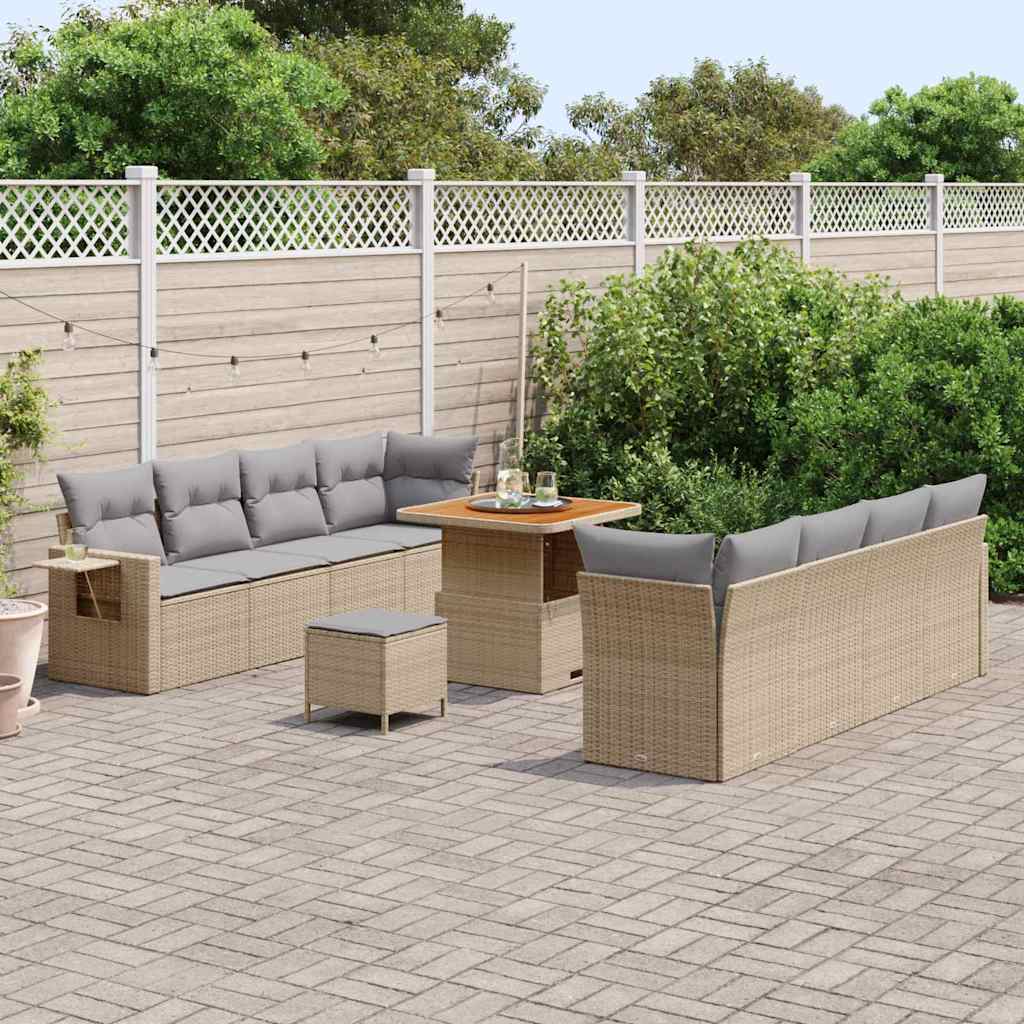 Conjunto de sofá de jardín con cojín 11 pcs Beige y Gris Claro