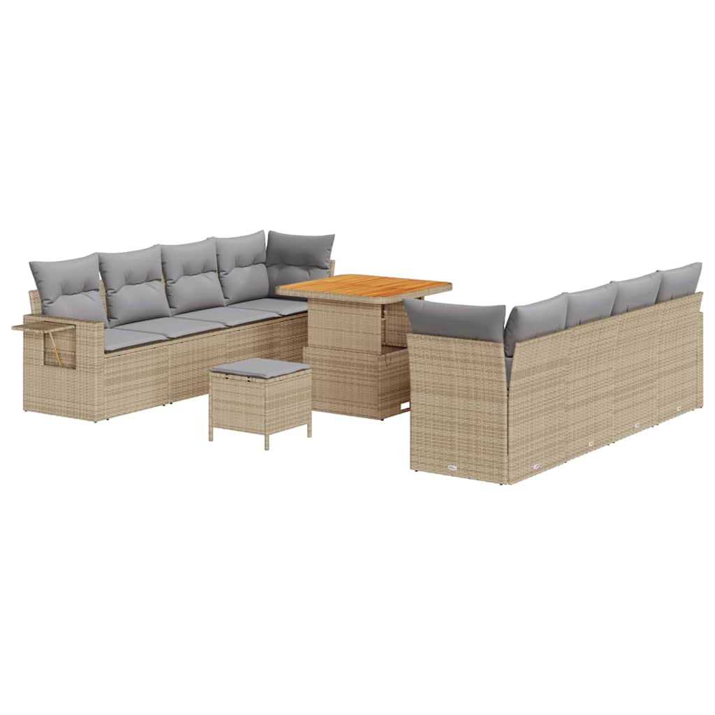 Conjunto de sofá de jardín con cojín 11 pcs Beige y Gris Claro
