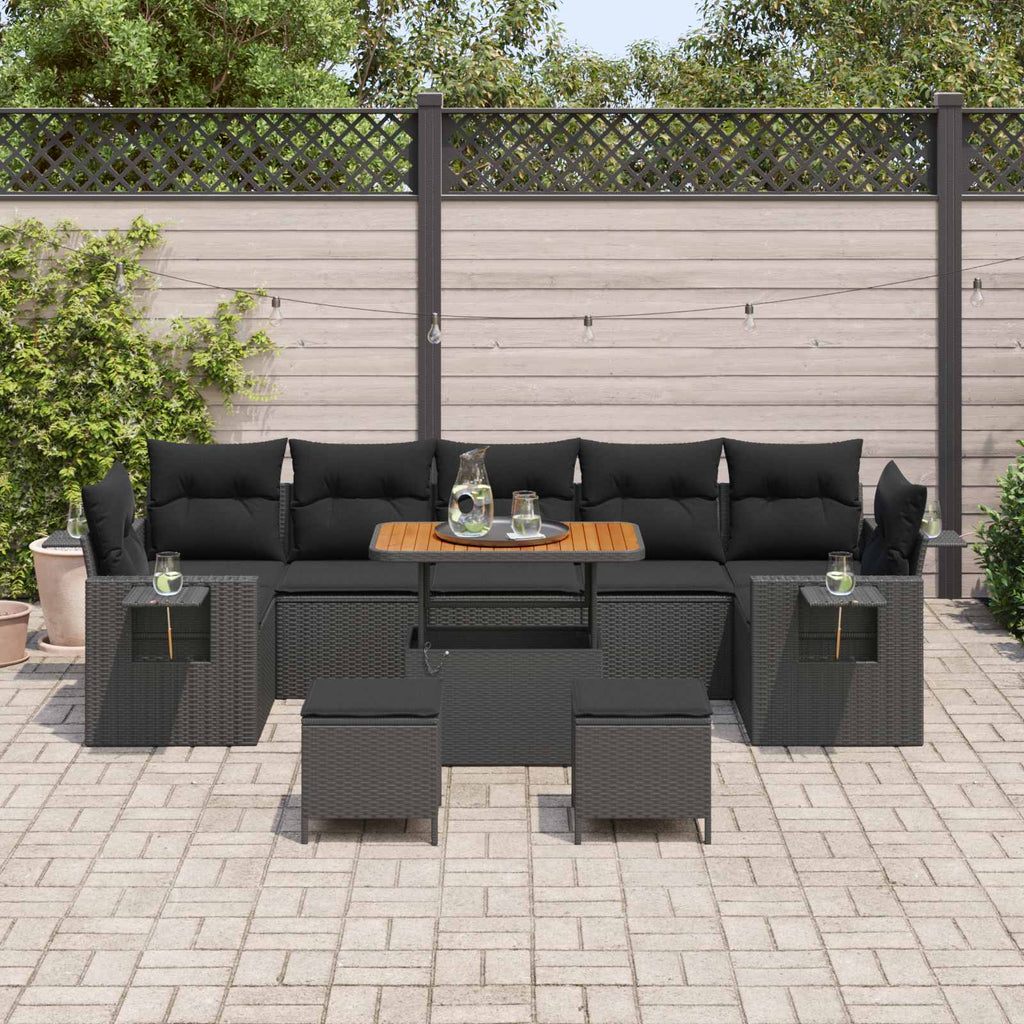 Conjunto de sofás de jardín con cojín Negro ratán sintético