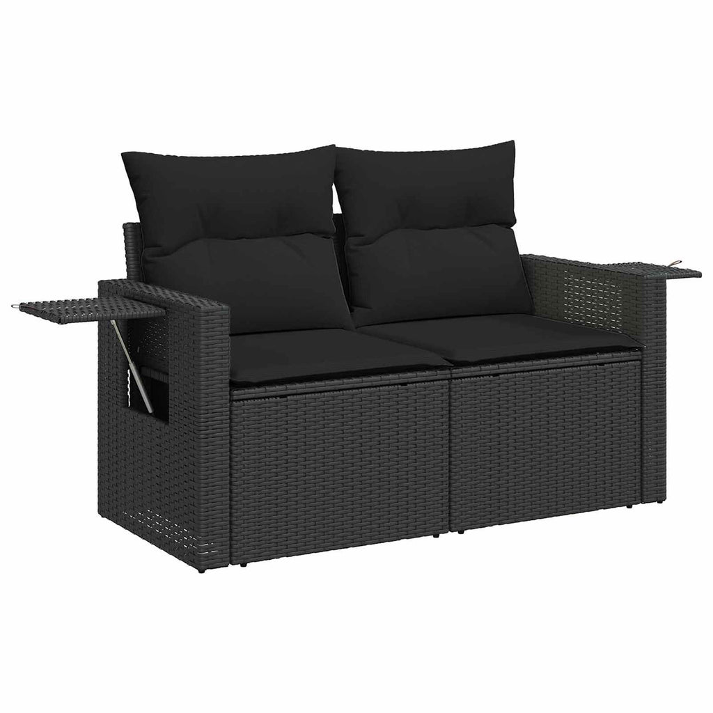 Conjunto de sofás de jardín con cojín Negro ratán sintético