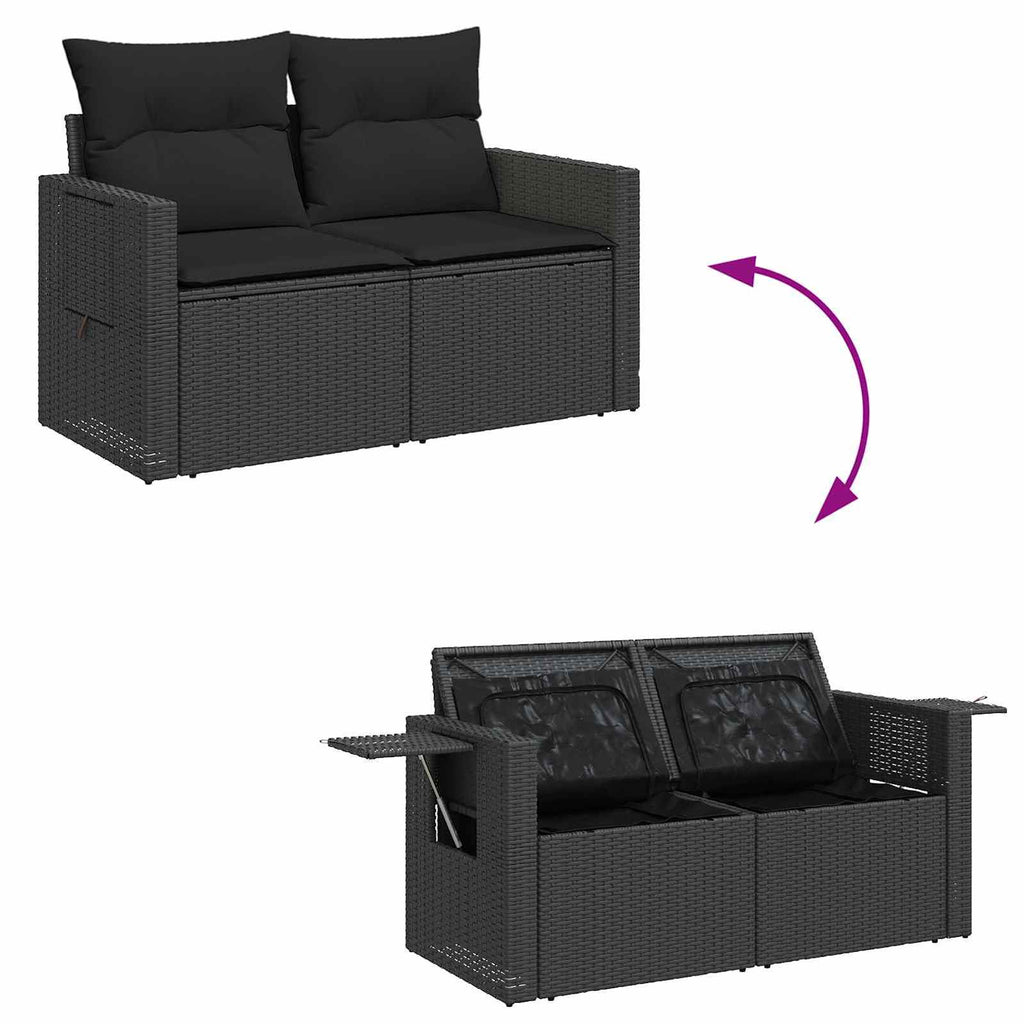 Conjunto de sofás de jardín con cojín Negro ratán sintético