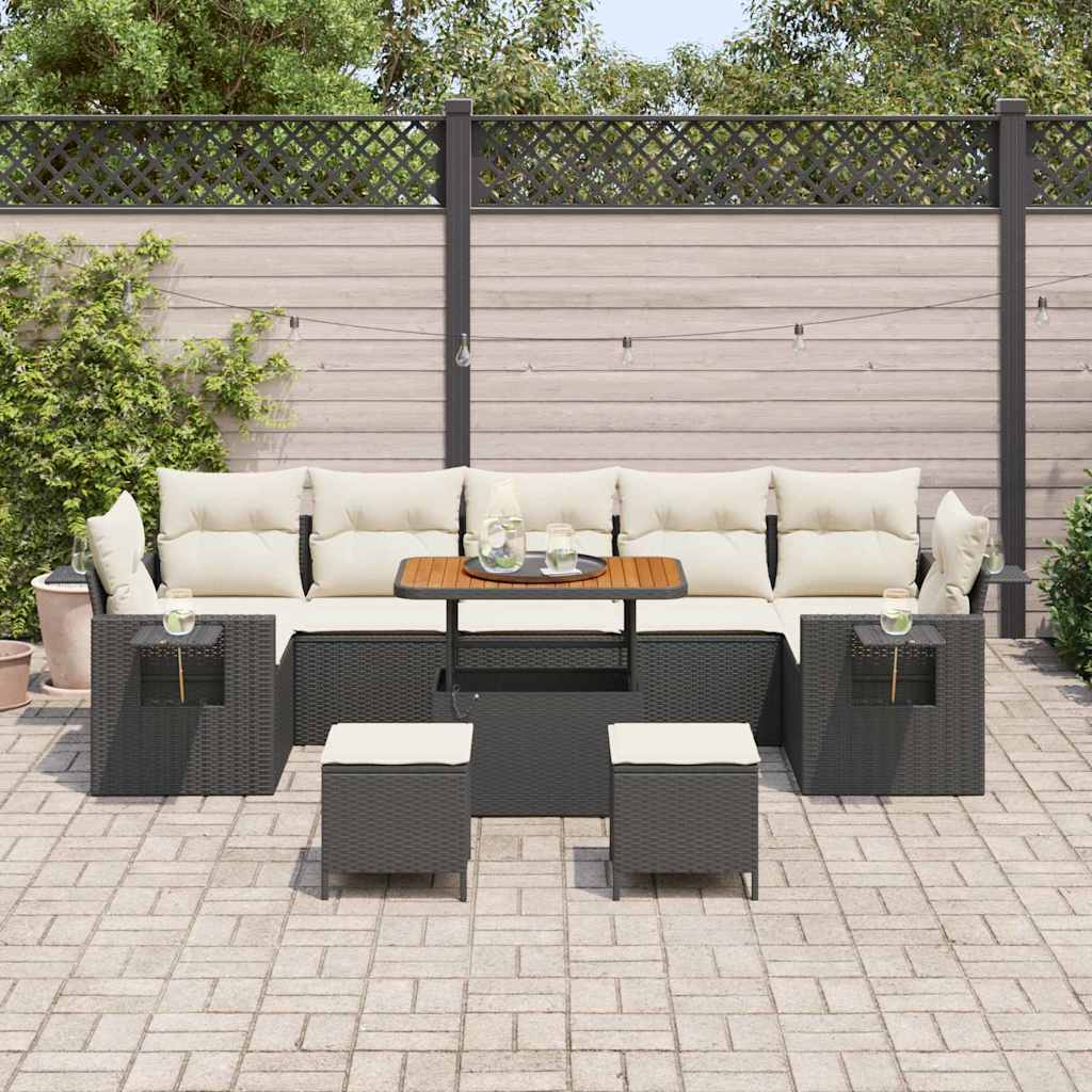 Conjunto de sofás de jardín con cojín 13 pcs Negro y crema
