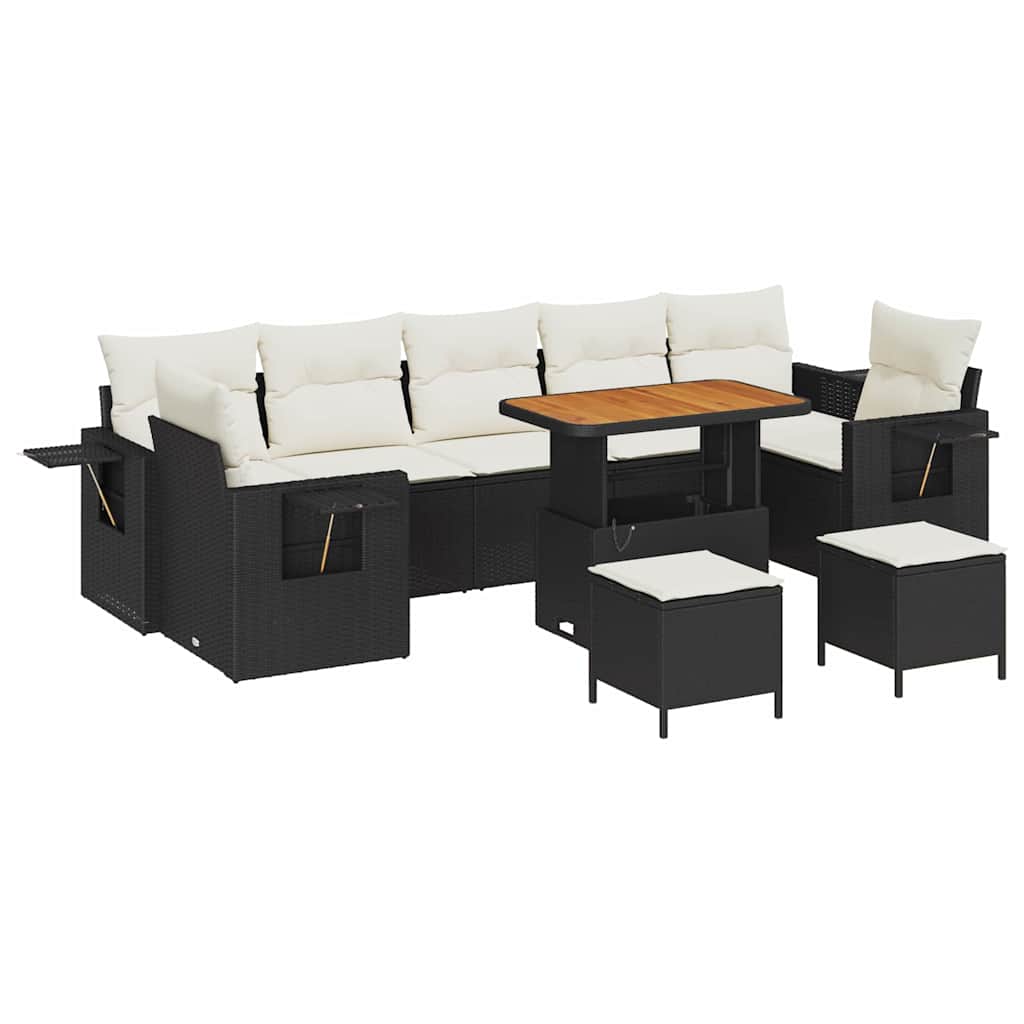 Conjunto de sofás de jardín con cojín 13 pcs Negro y crema