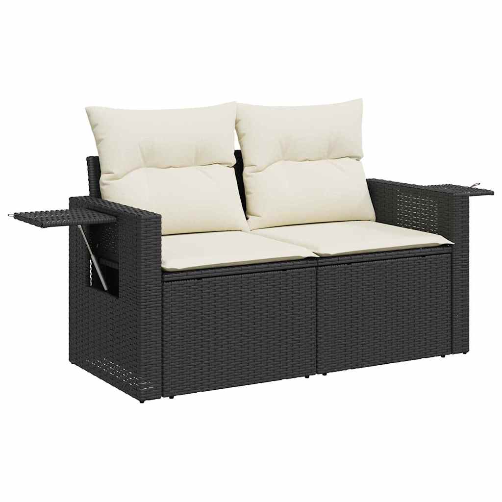 Conjunto de sofás de jardín con cojín 13 pcs Negro y crema