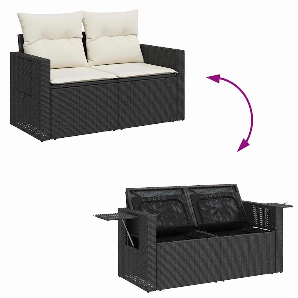 Conjunto de sofás de jardín con cojín 13 pcs Negro y crema