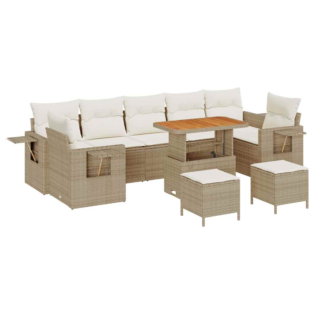 Conjunto de sofás de jardín con cojín 13 pcs Beige y Crema